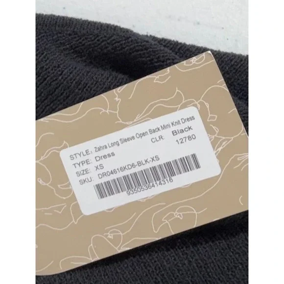 Meshki Zahra Open Back Mini Mesh Knit Dress Semi Sheer XS Black Bell Sleeve NWT - Picture 7 of 14